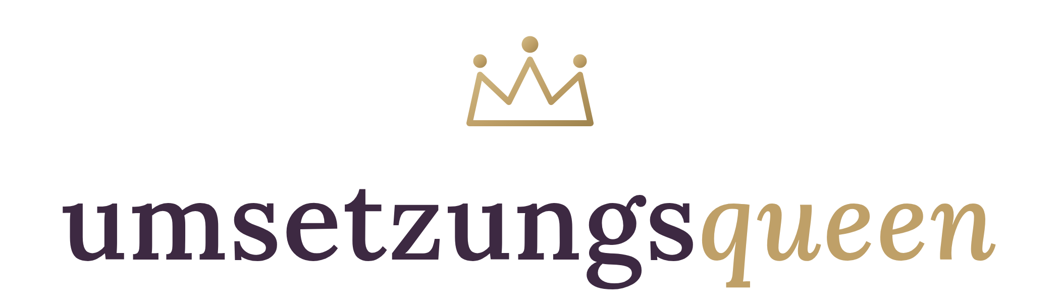Logo umsetzungsqueen mit goldener Krone, für helle Hintergründe